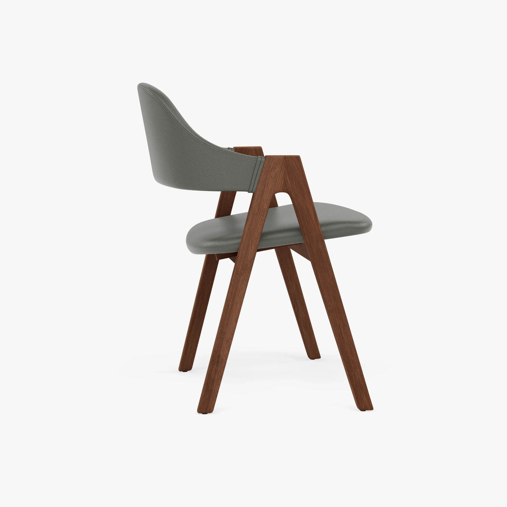 Nestor Dining Chair Grey Leather Solid American Walnut