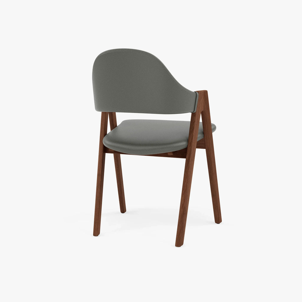 Nestor Dining Chair Grey Leather Solid American Walnut