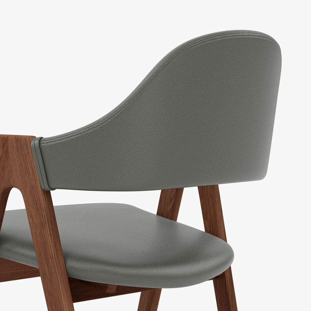 Nestor Dining Chair Grey Leather Solid American Walnut