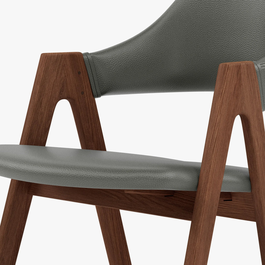 Nestor Dining Chair Grey Leather Solid American Walnut