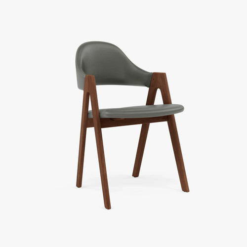 Nestor Dining Chair Grey Leather Solid American Walnut