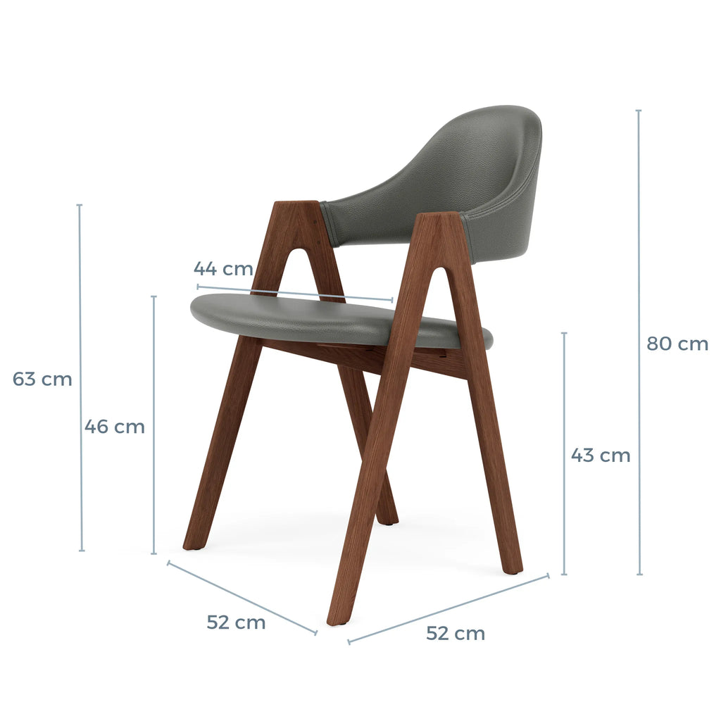 Nestor Dining Chair Grey Leather Solid American Walnut