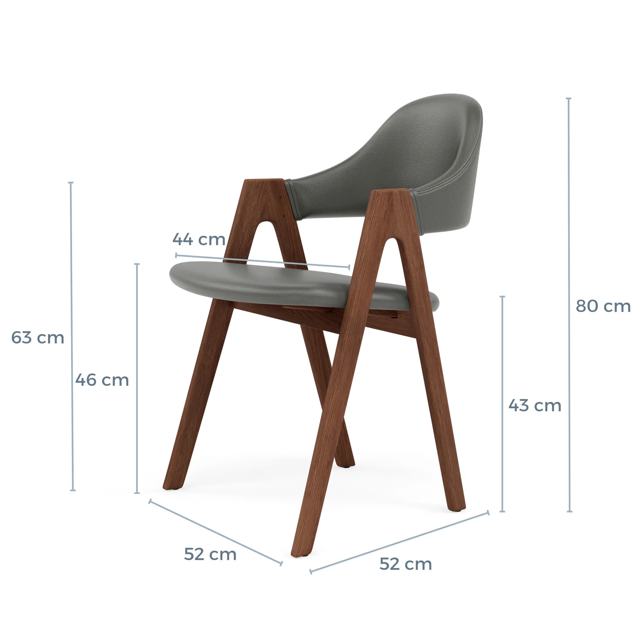 Nestor Dining Chair Grey Leather Solid American Walnut