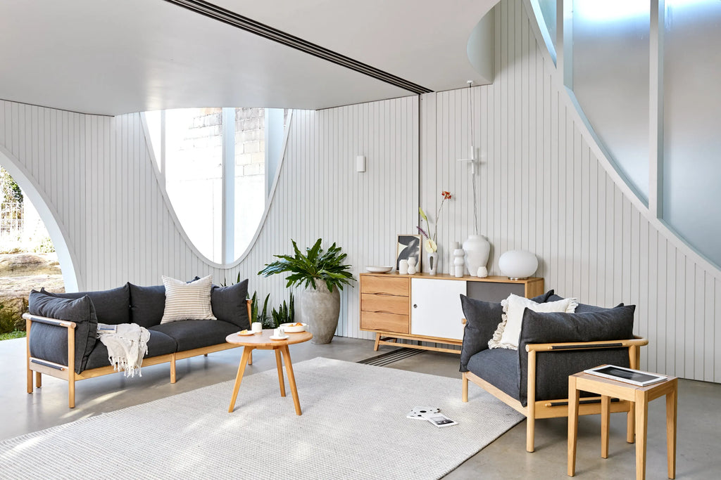 Olivia Armchair Granite Grey Fabric Solid American Oak