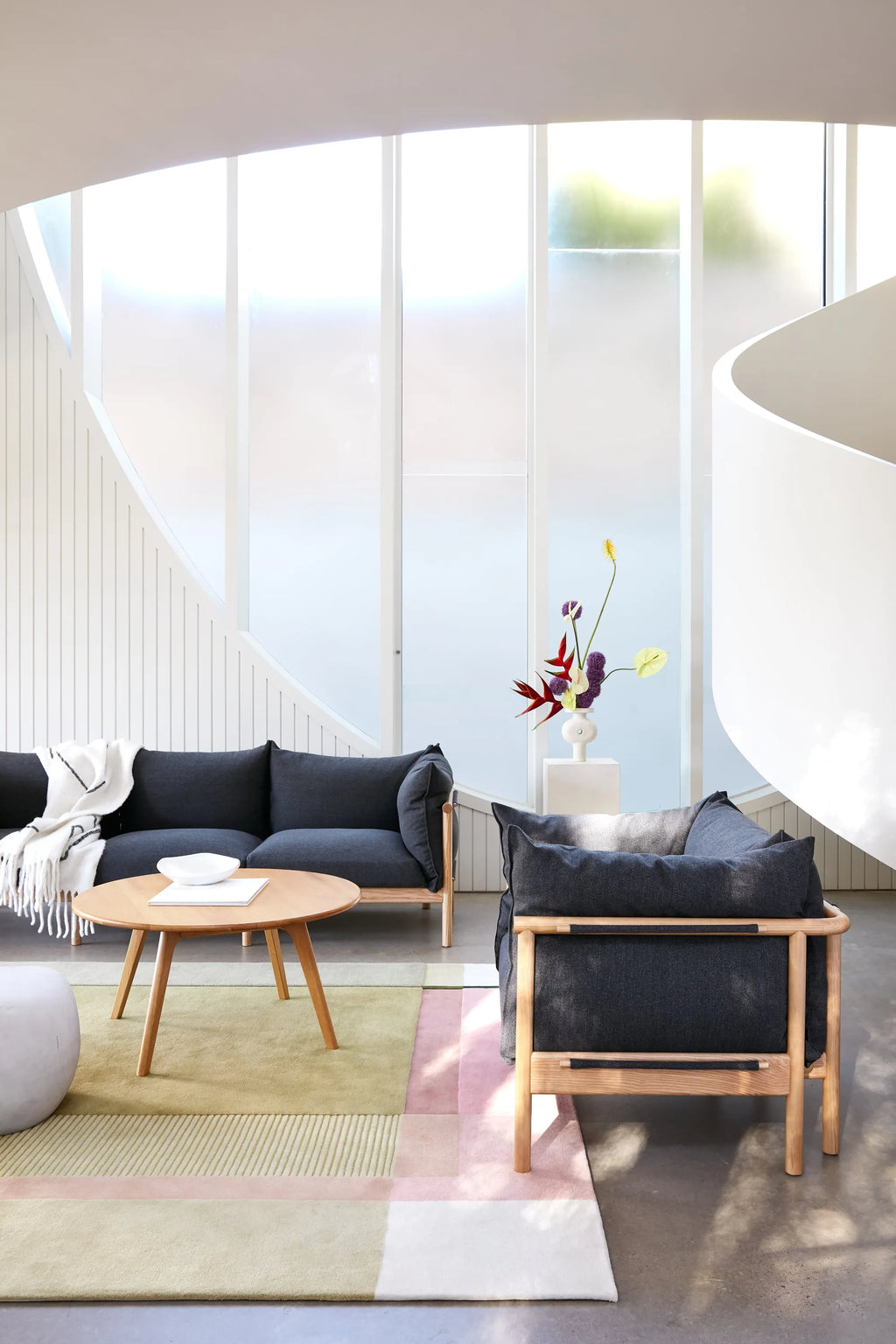 Olivia Armchair Granite Grey Fabric Solid American Oak