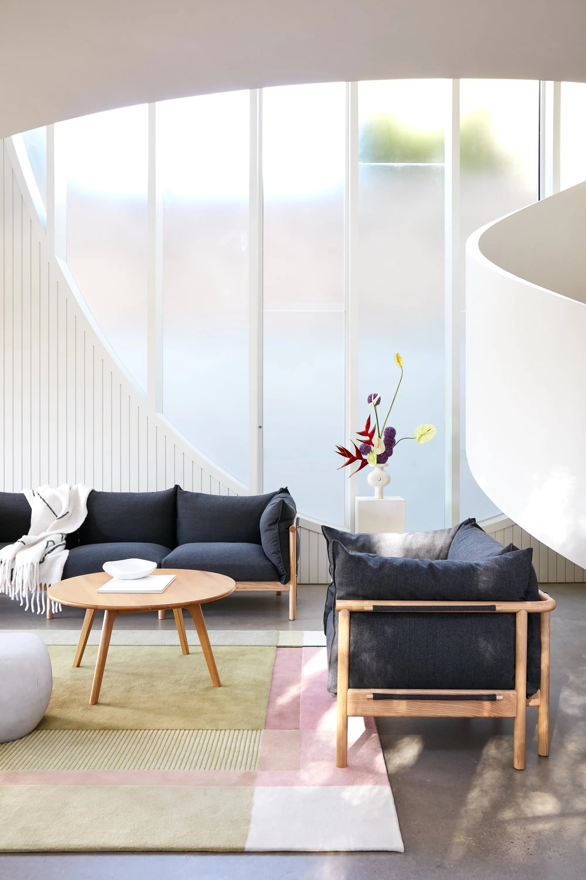 Olivia Armchair Granite Grey Fabric Solid American Oak