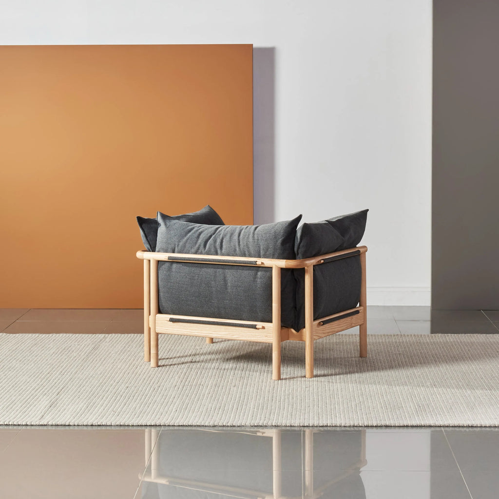 Olivia Armchair Granite Grey Fabric Solid American Oak