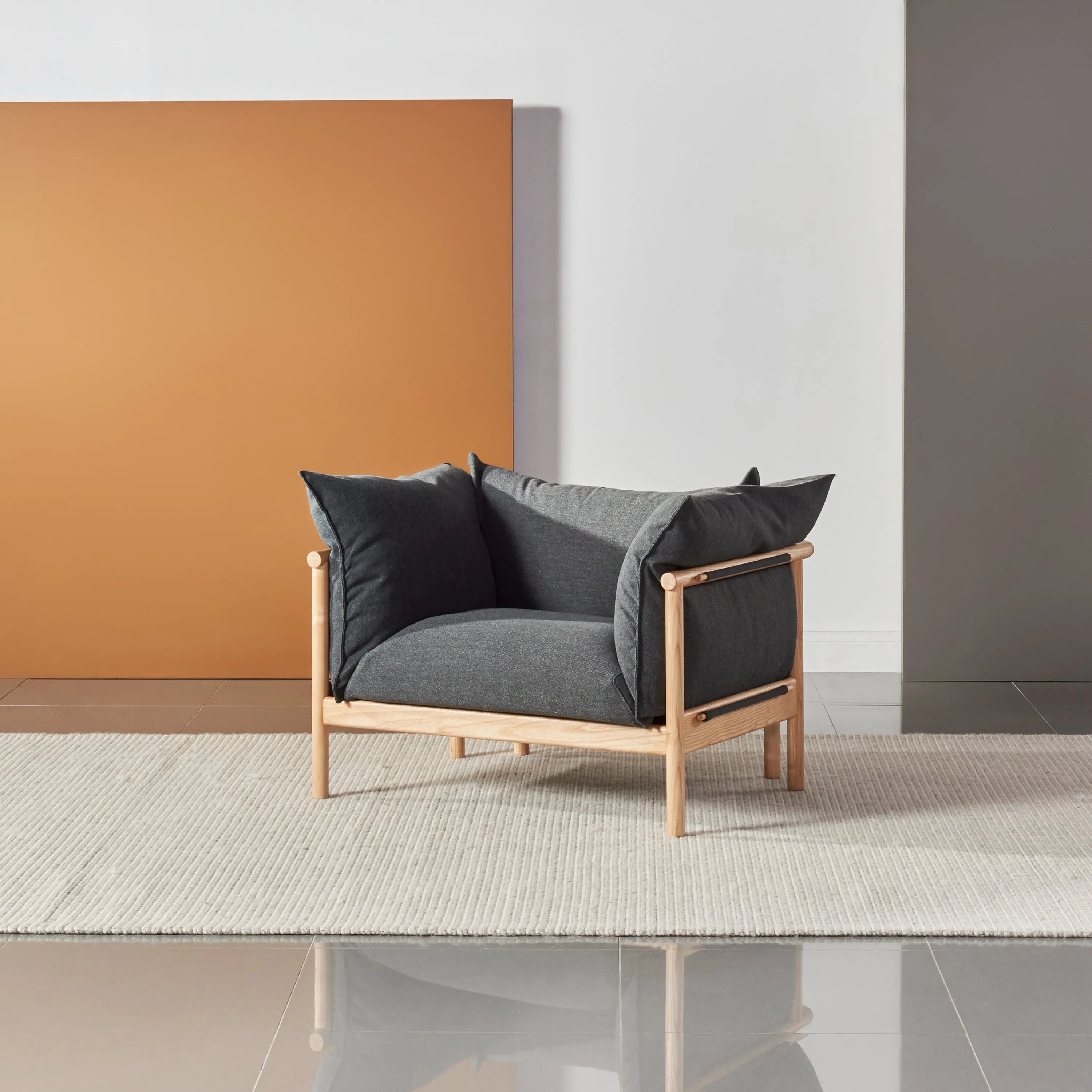 Olivia Armchair Granite Grey Fabric Solid American Oak