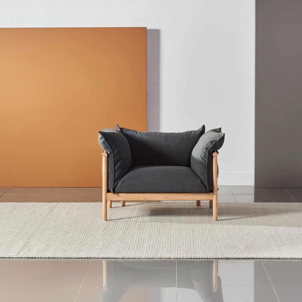 Olivia Armchair Granite Grey Fabric Solid American Oak