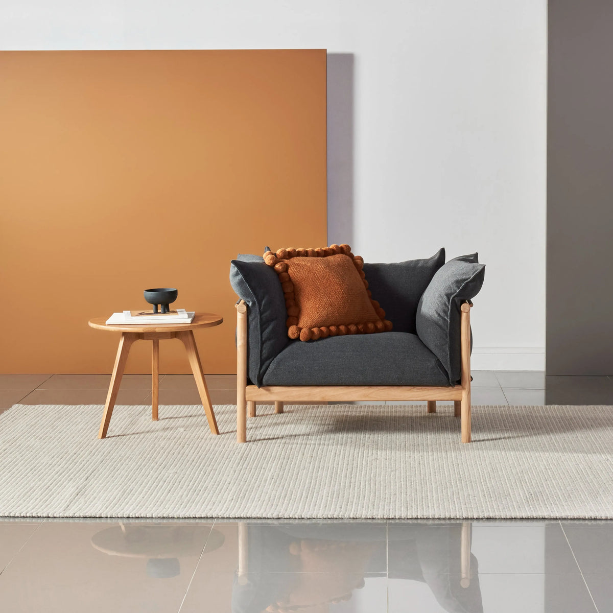 Olivia Armchair Granite Grey Fabric Solid American Oak