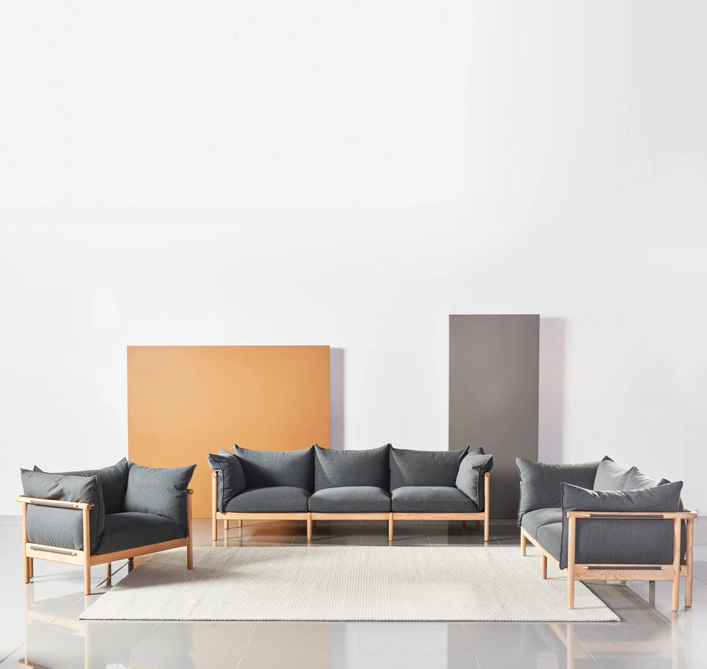 Olivia Armchair Granite Grey Fabric Solid American Oak