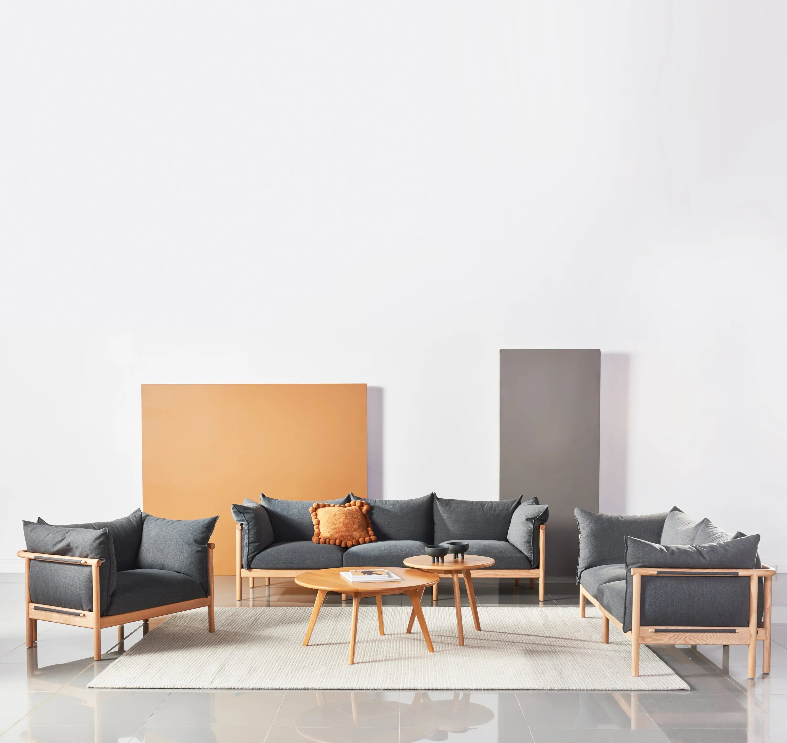 Olivia Armchair Granite Grey Fabric Solid American Oak