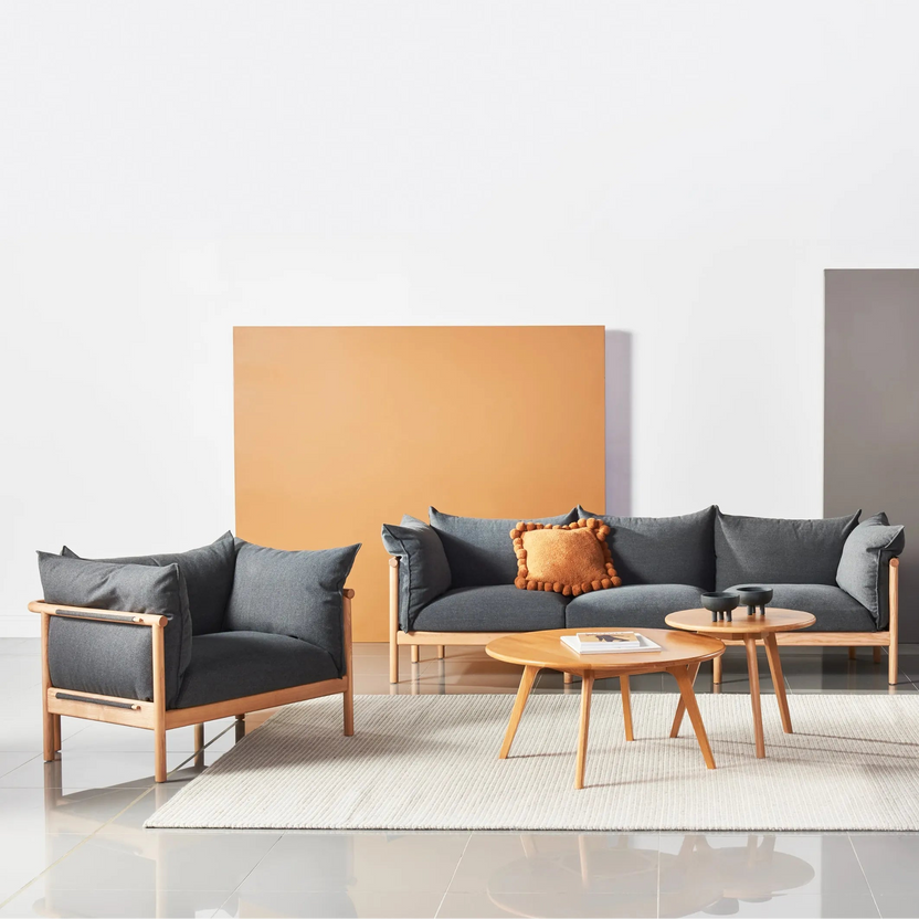 Olivia Armchair Granite Grey Fabric Solid American Oak
