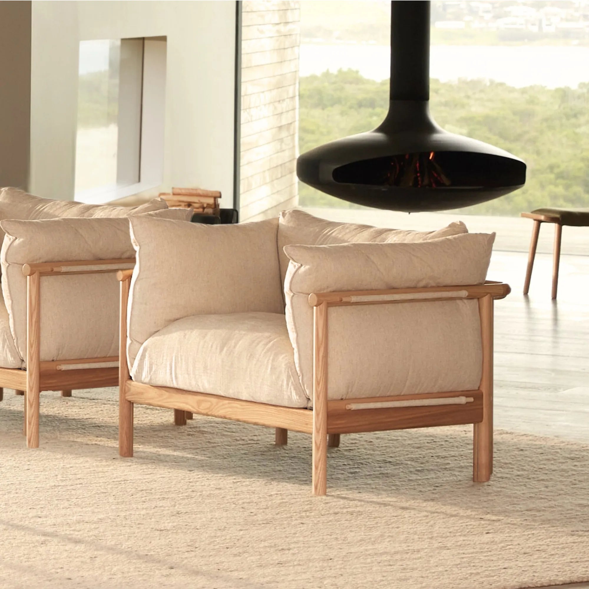 Olivia Armchair Sand Beige Velvet Solid American Oak