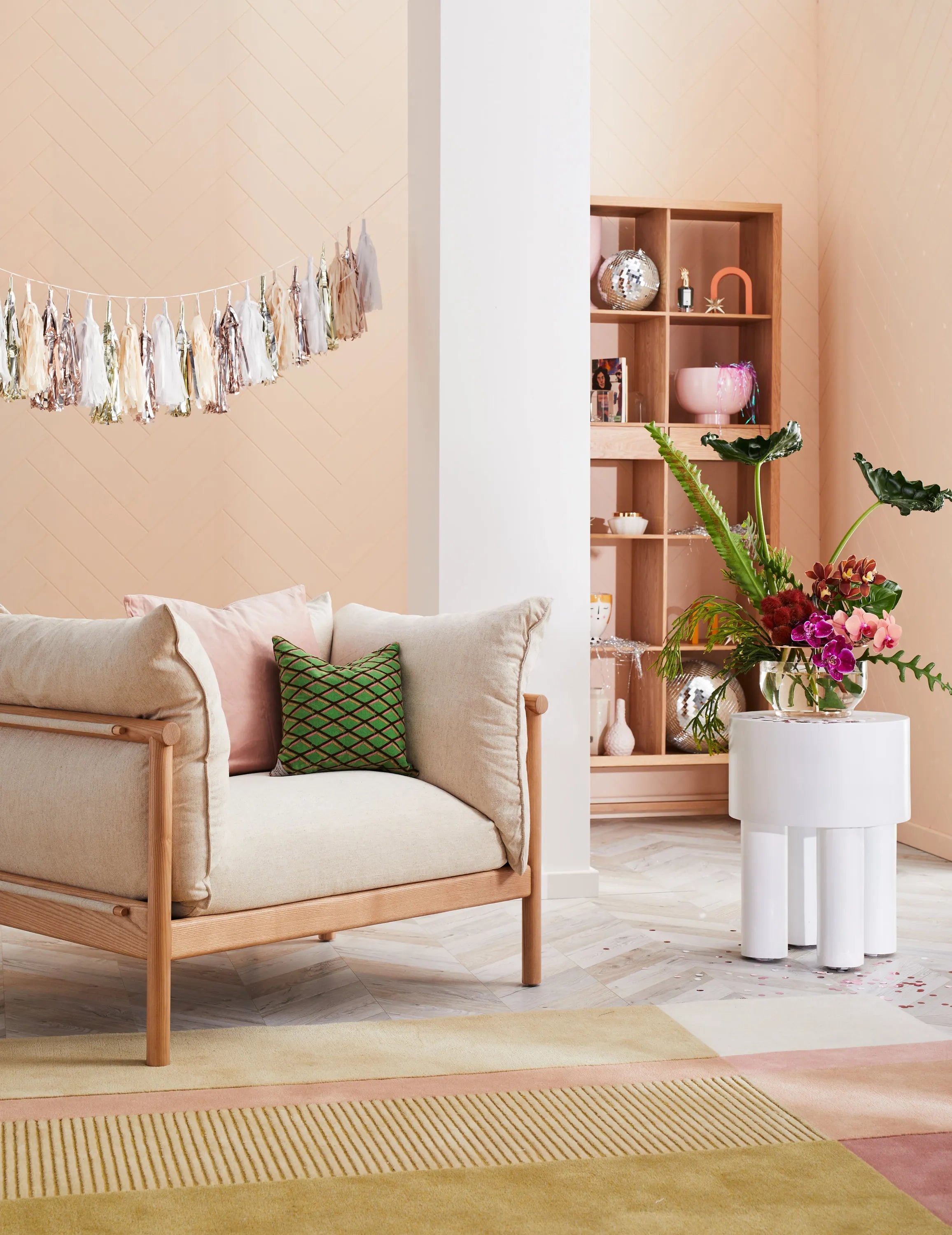 Olivia Armchair Sand Beige Velvet Solid American Oak