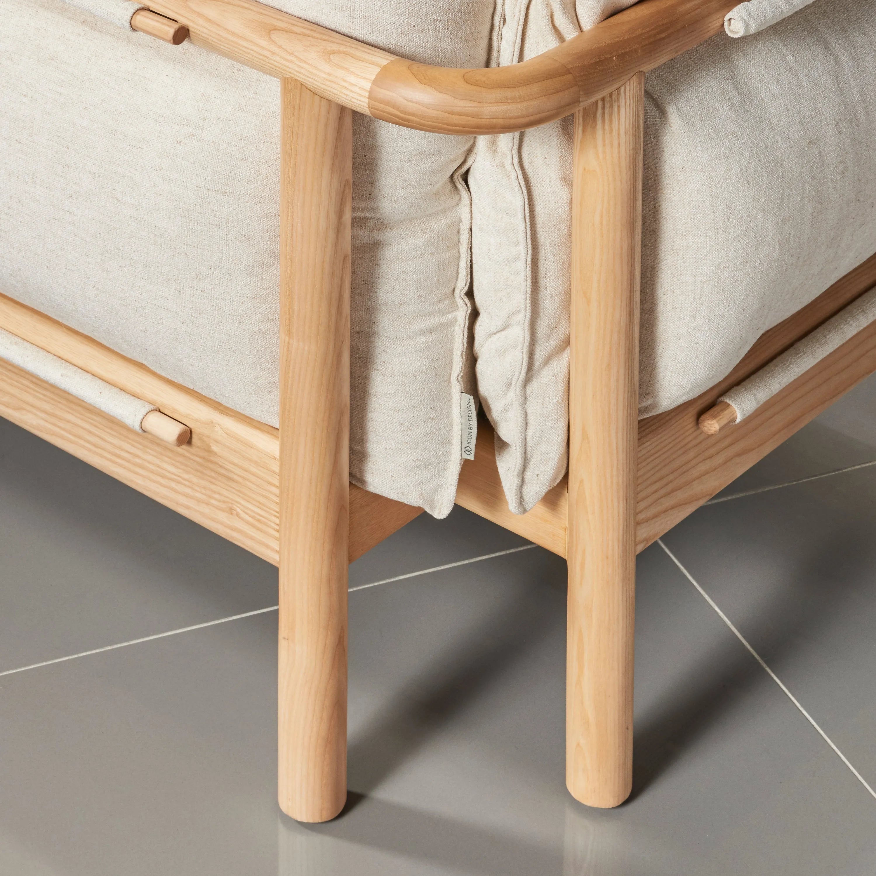 Olivia Armchair Sand Beige Velvet Solid American Oak