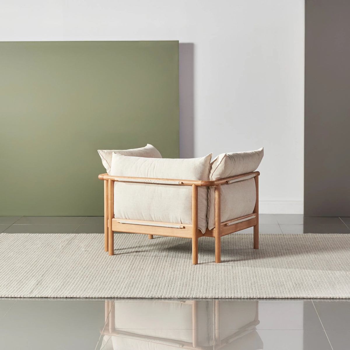 Olivia Armchair Sand Beige Velvet Solid American Oak