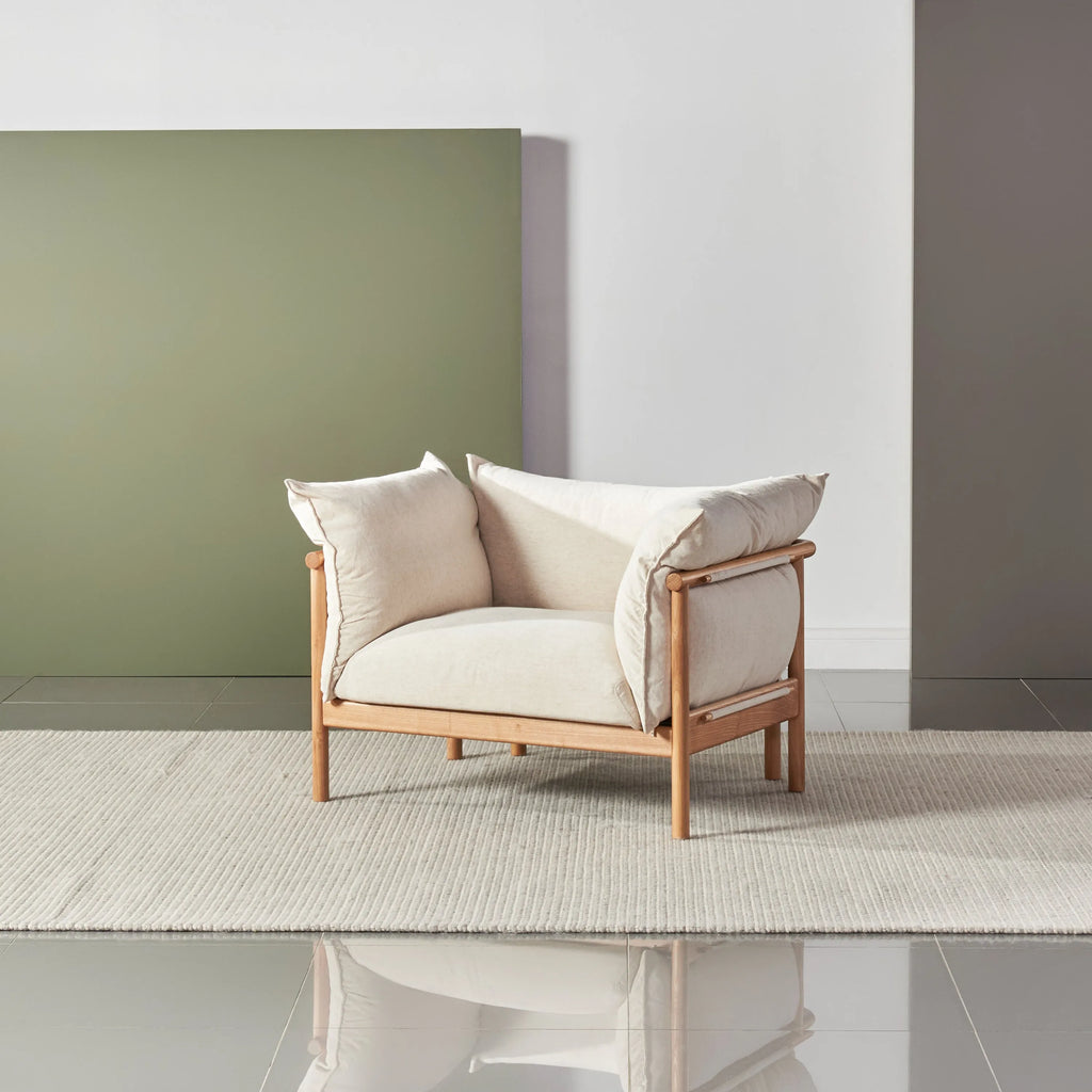 Olivia Armchair Sand Beige Velvet Solid American Oak