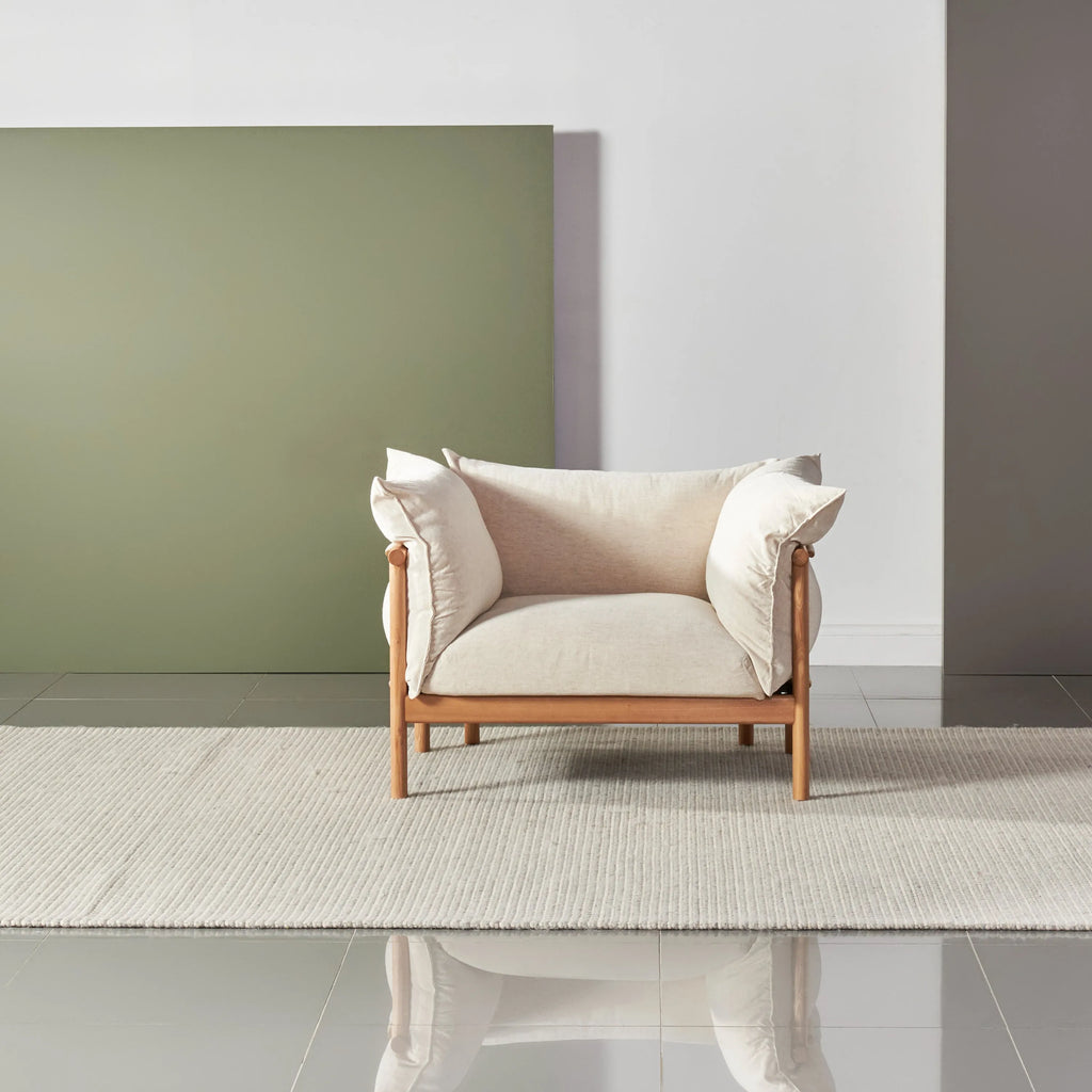 Olivia Armchair Sand Beige Velvet Solid American Oak