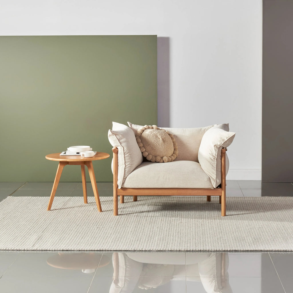 Olivia Armchair Sand Beige Velvet Solid American Oak