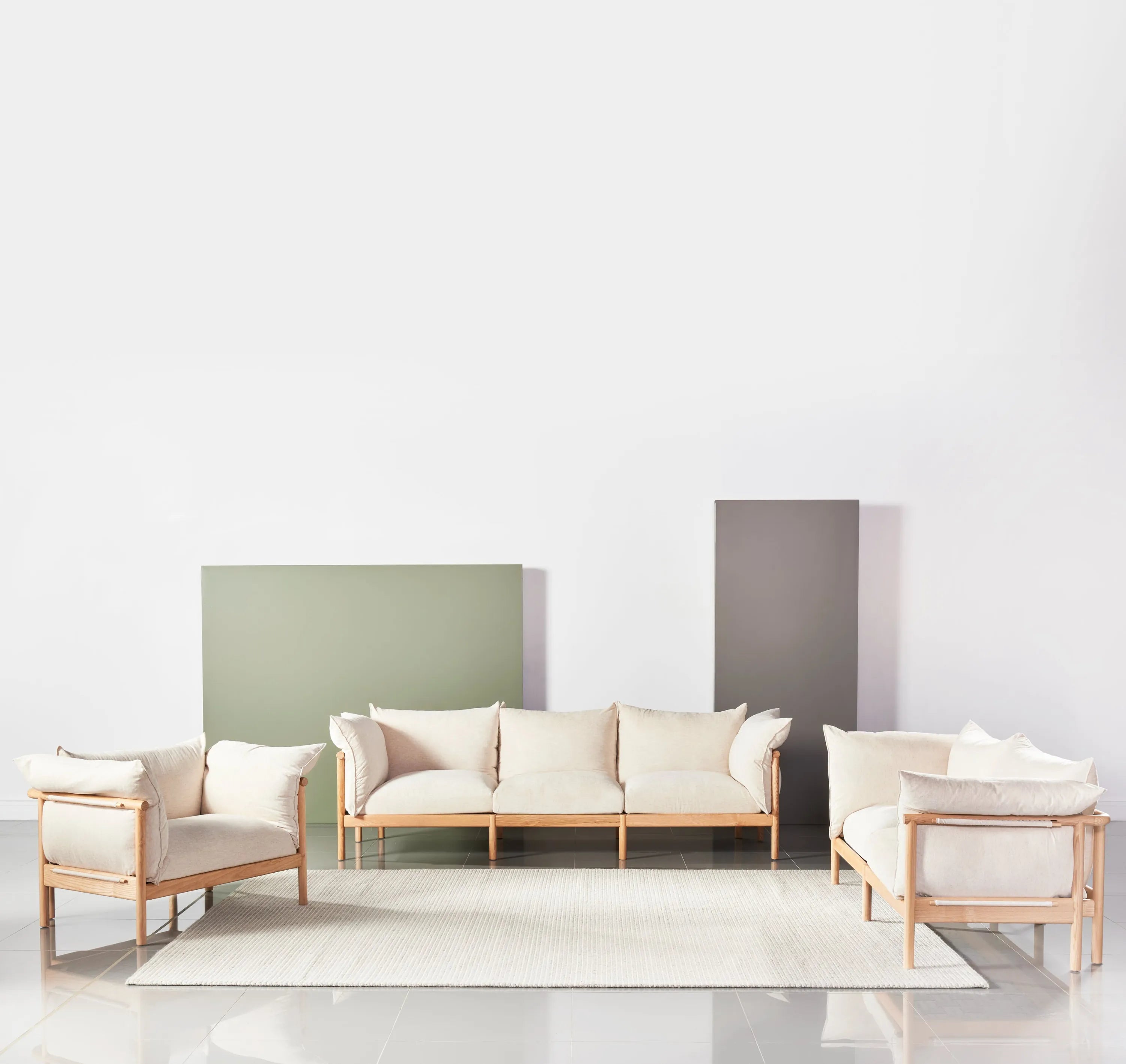 Olivia Armchair Sand Beige Velvet Solid American Oak