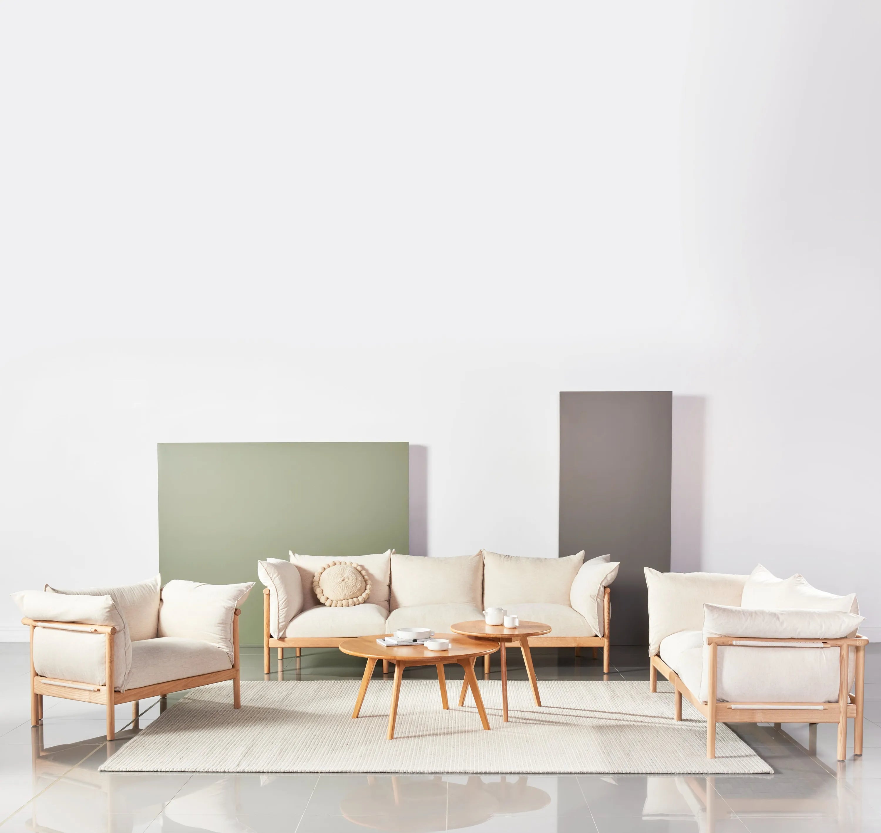 Olivia Armchair Sand Beige Velvet Solid American Oak