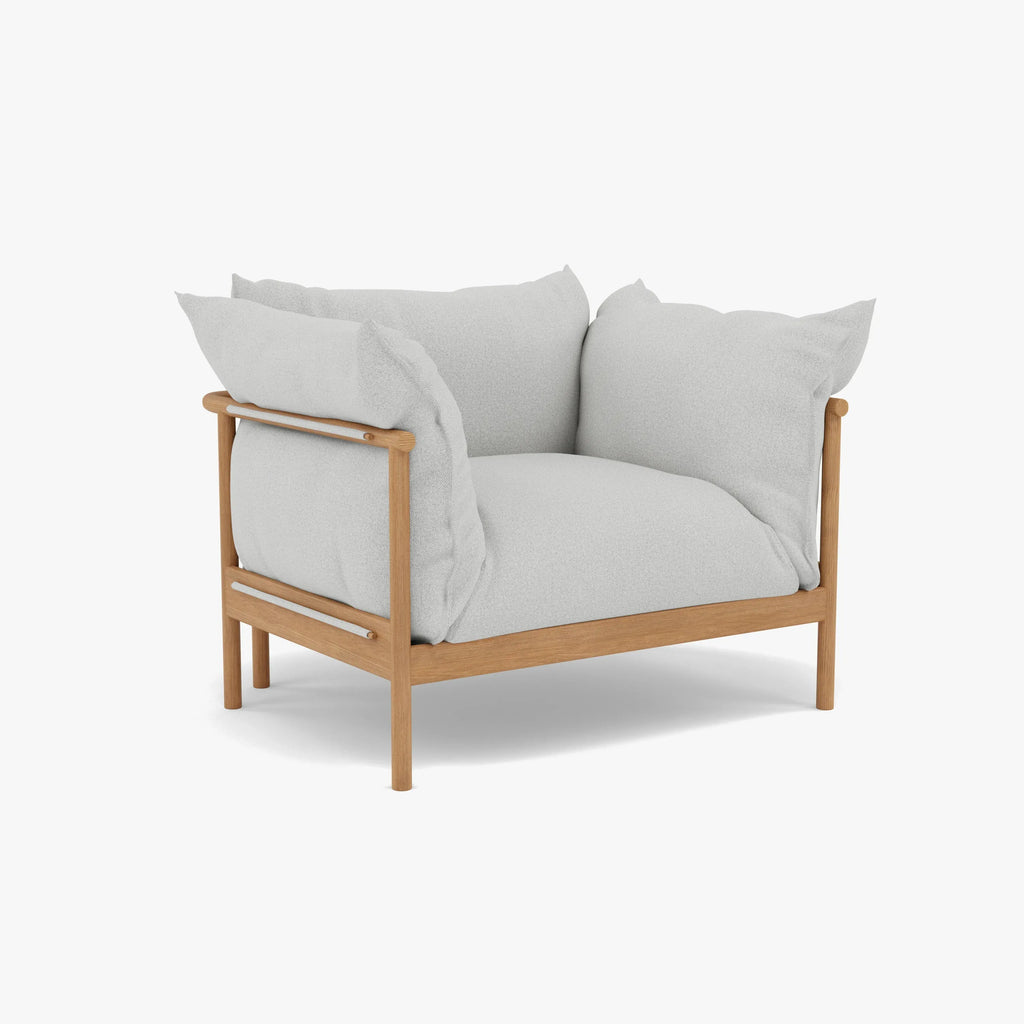 Olivia Armchair Soft Grey Fabric Solid American Oak