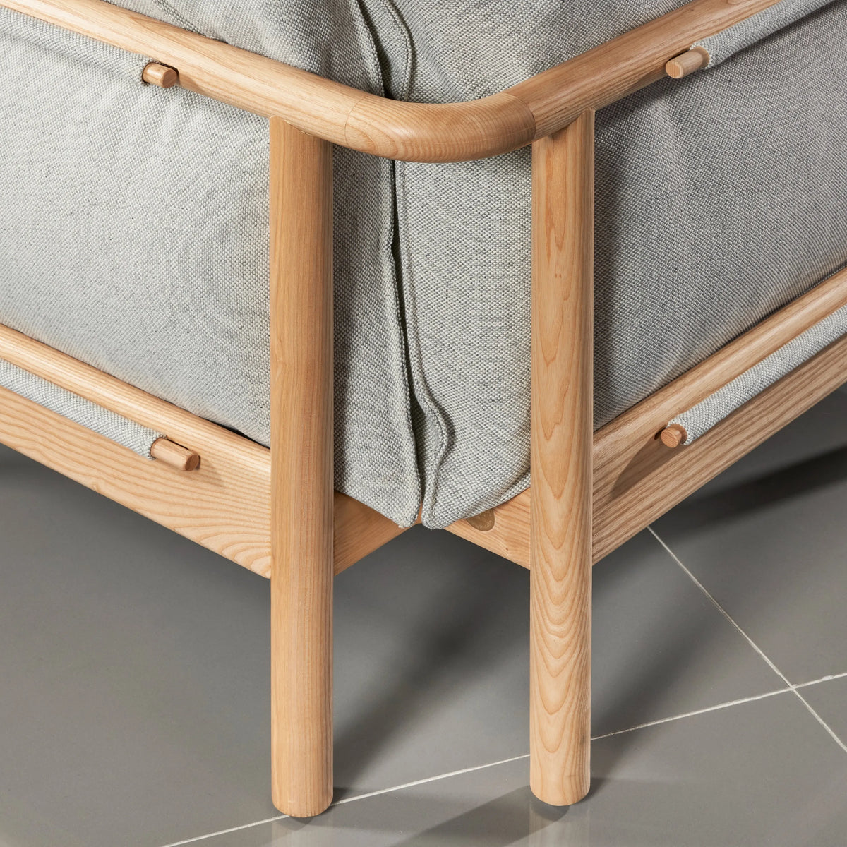 Olivia Armchair Soft Grey Fabric Solid American Oak