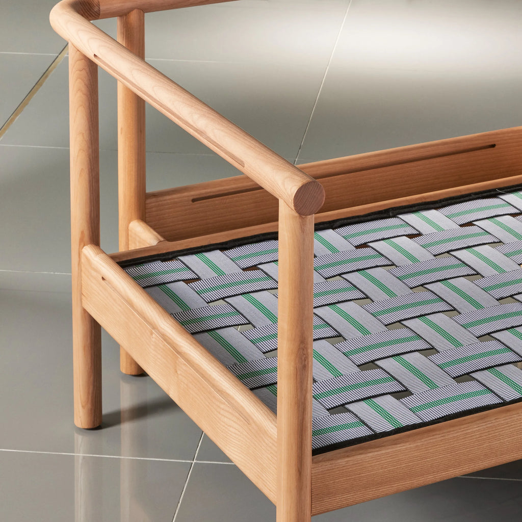 Olivia Armchair Soft Grey Fabric Solid American Oak