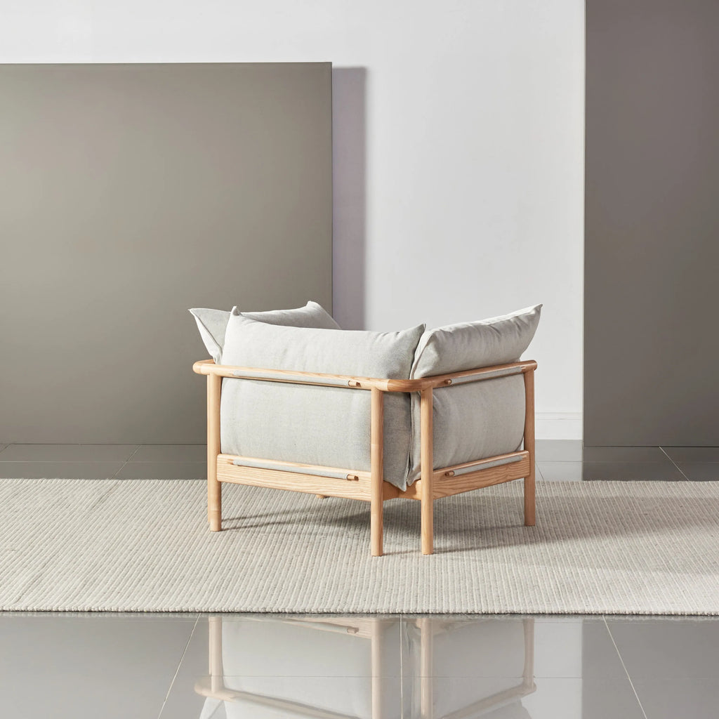 Olivia Armchair Soft Grey Fabric Solid American Oak