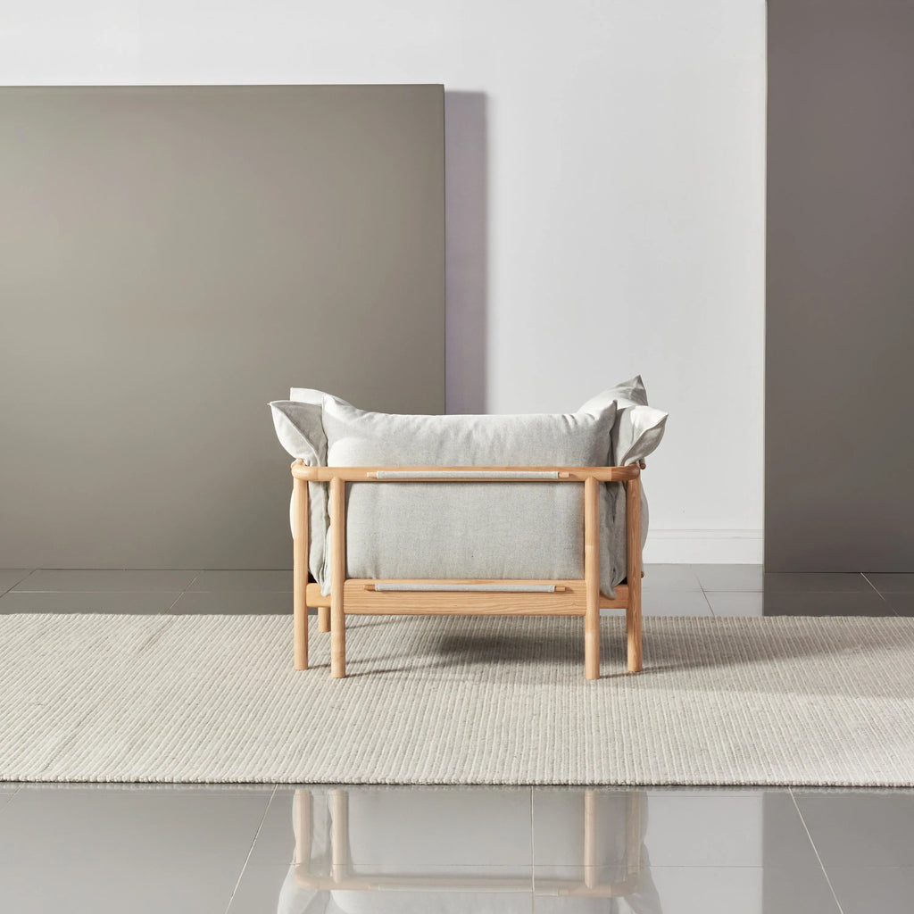 Olivia Armchair Soft Grey Fabric Solid American Oak