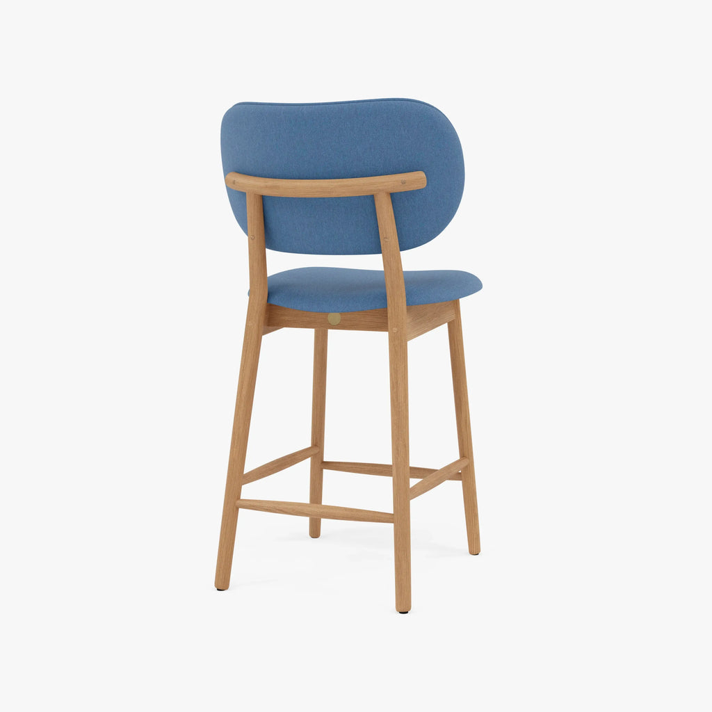 Olivia Bar Stool Denim Blue Fabric Solid American Oak