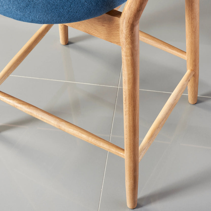 Olivia Bar Stool Denim Blue Fabric Solid American Oak