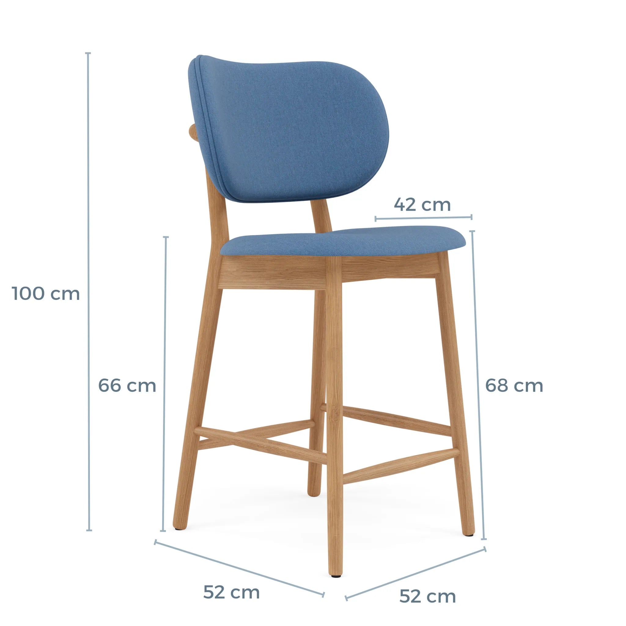 Olivia Bar Stool Denim Blue Fabric Solid American Oak