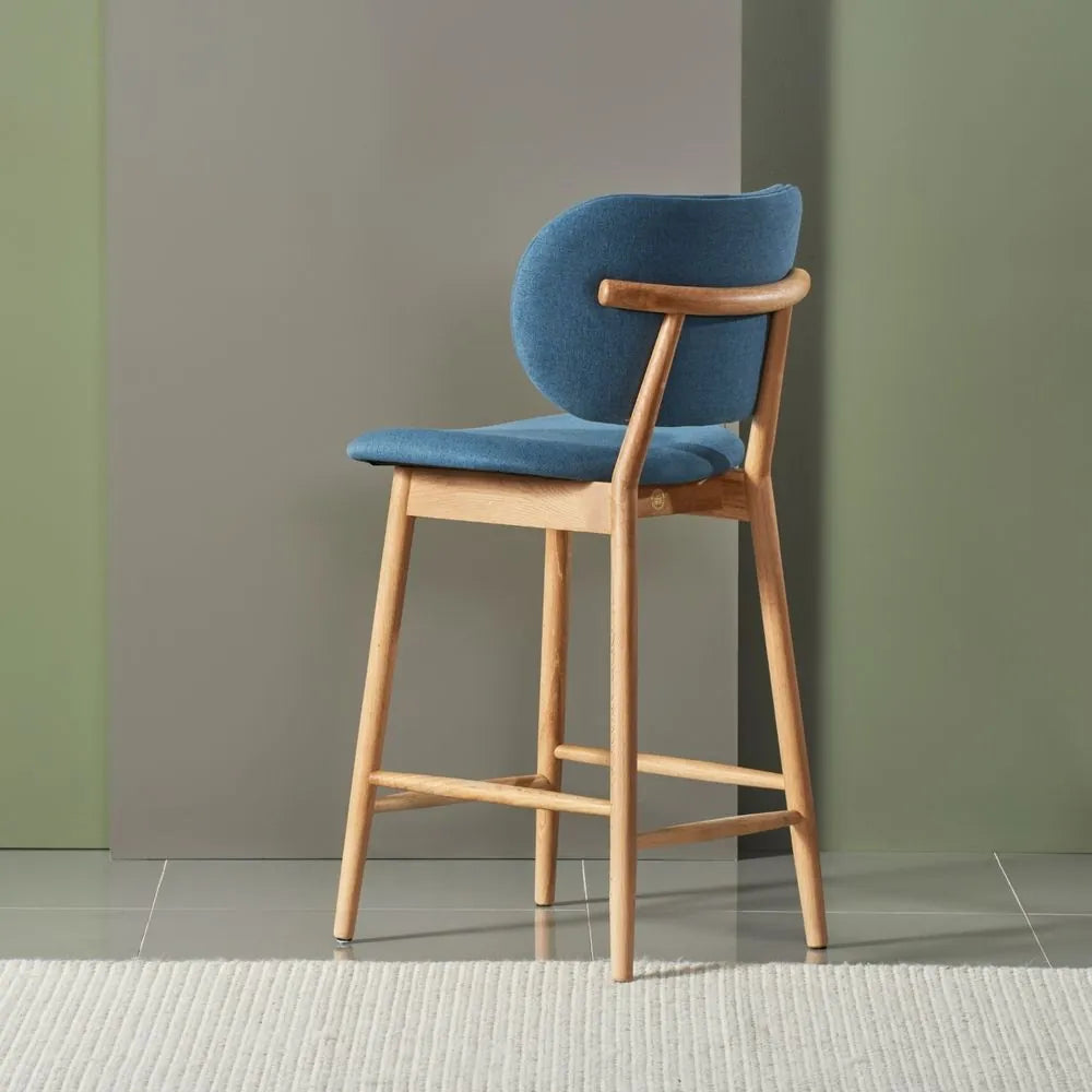 Olivia Bar Stool Denim Blue Fabric Solid American Oak