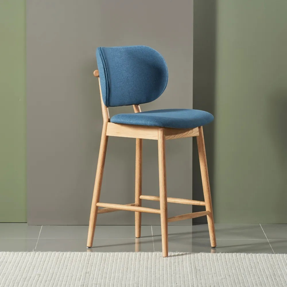 Olivia Bar Stool Denim Blue Fabric Solid American Oak