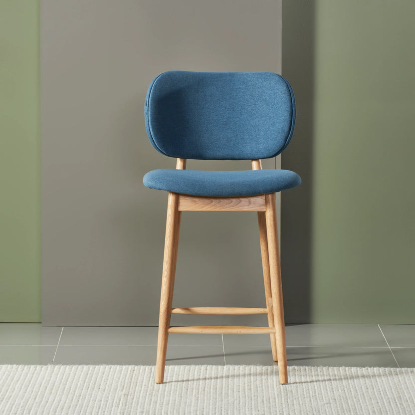 Olivia Bar Stool Denim Blue Fabric Solid American Oak