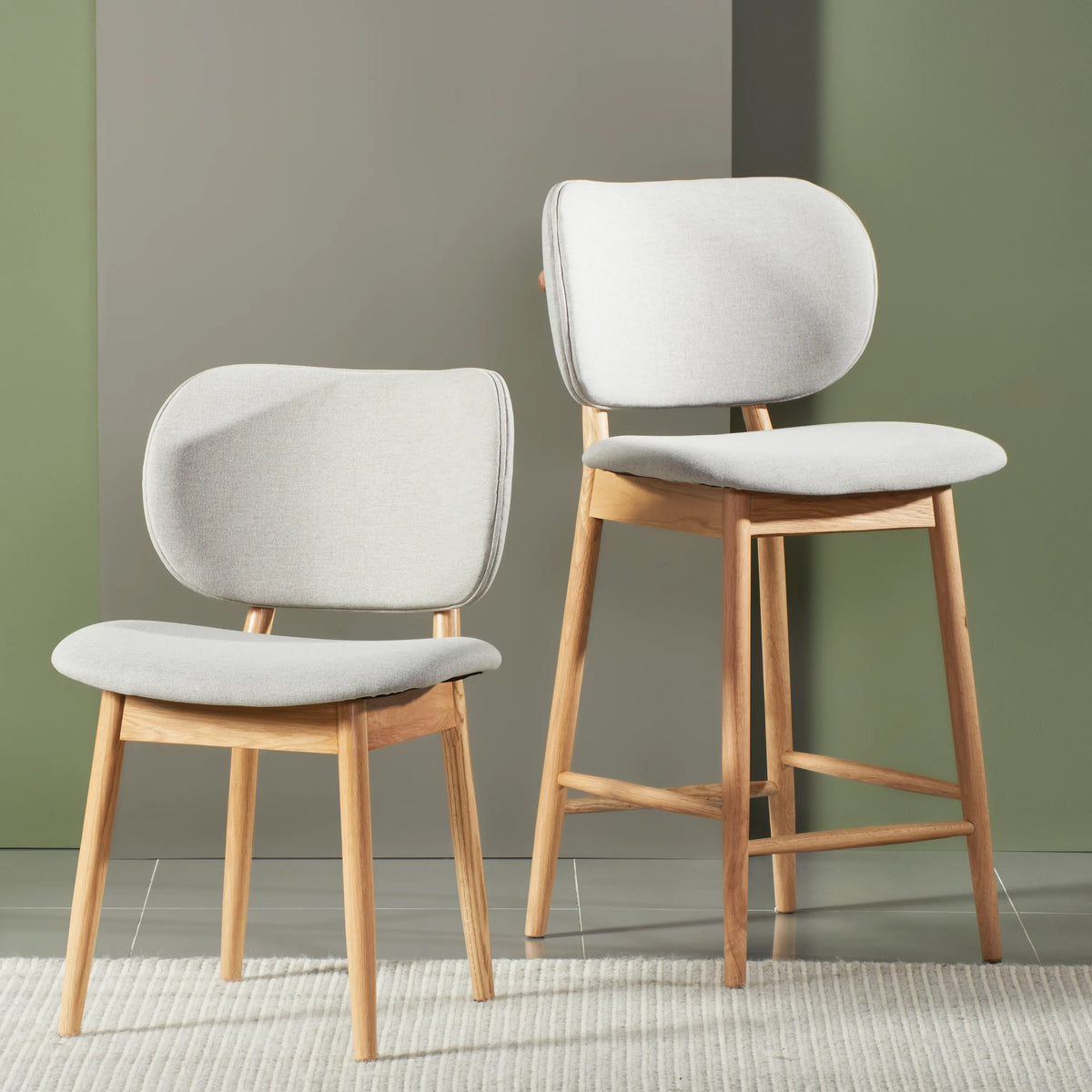 Olivia Bar Stool Dove Grey Fabric Solid American Oak
