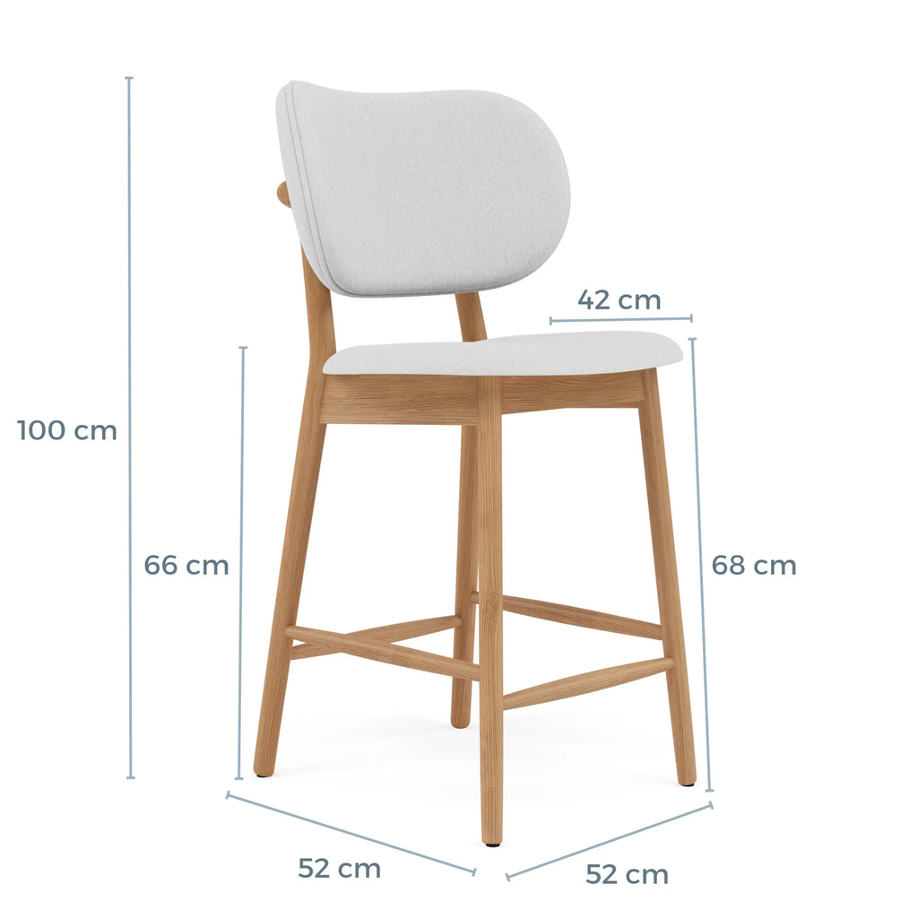 Olivia Bar Stool Dove Grey Fabric Solid American Oak