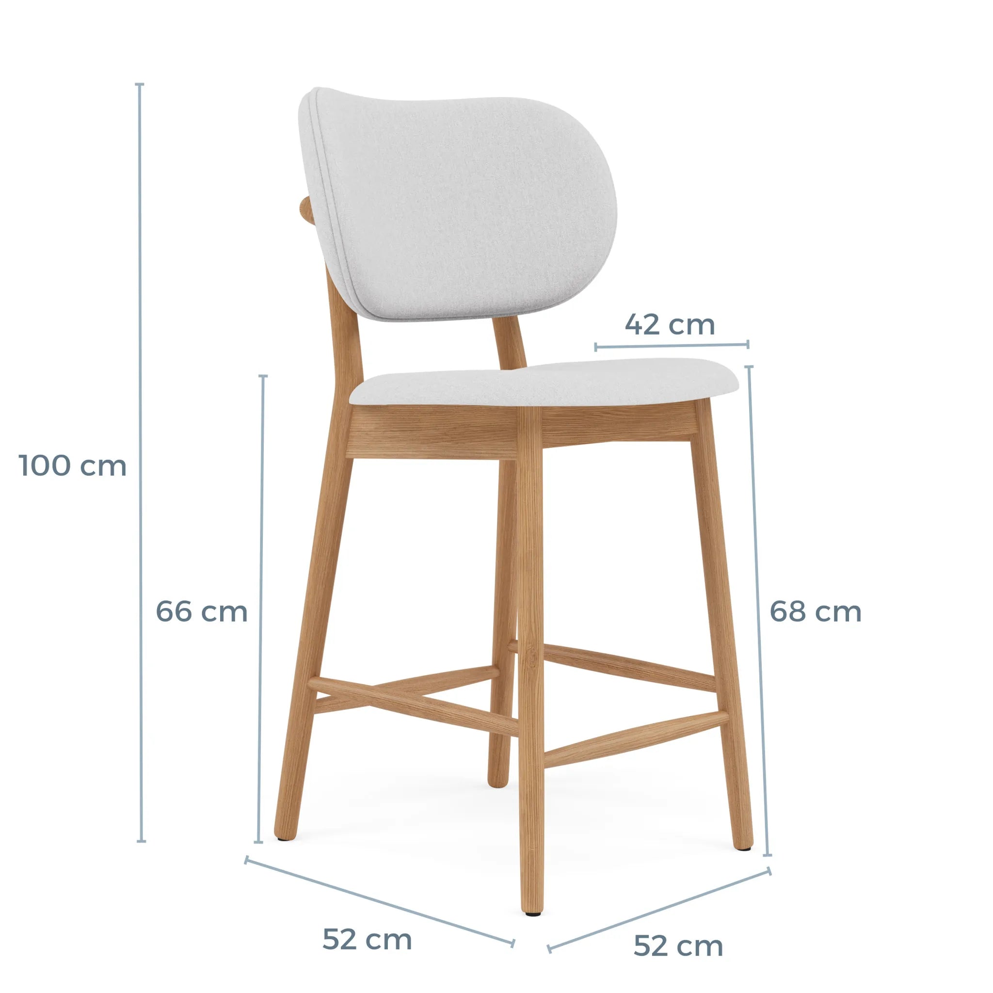 Olivia Bar Stool Dove Grey Fabric Solid American Oak