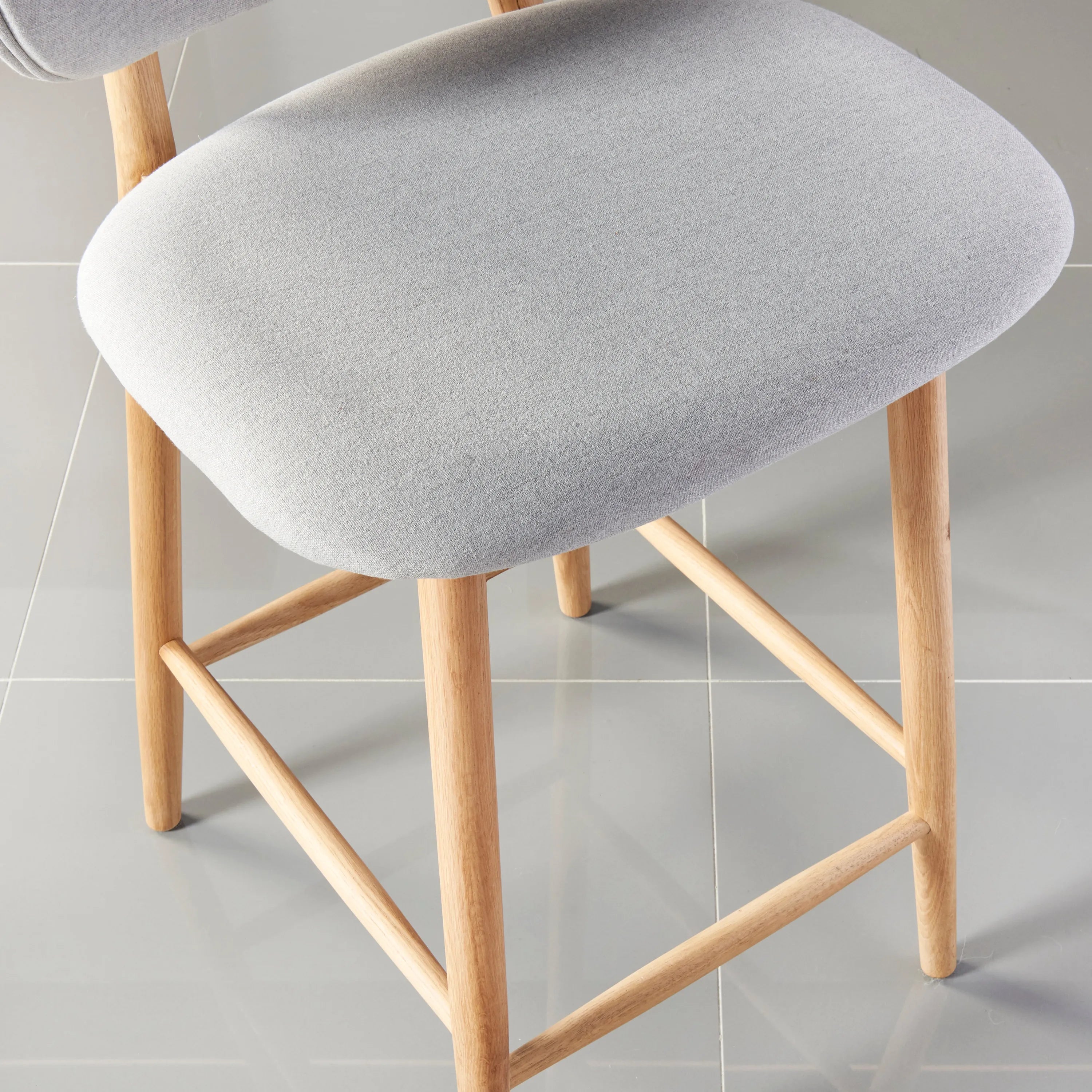 Olivia Bar Stool Dove Grey Fabric Solid American Oak