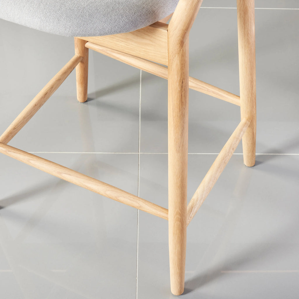Olivia Bar Stool Dove Grey Fabric Solid American Oak