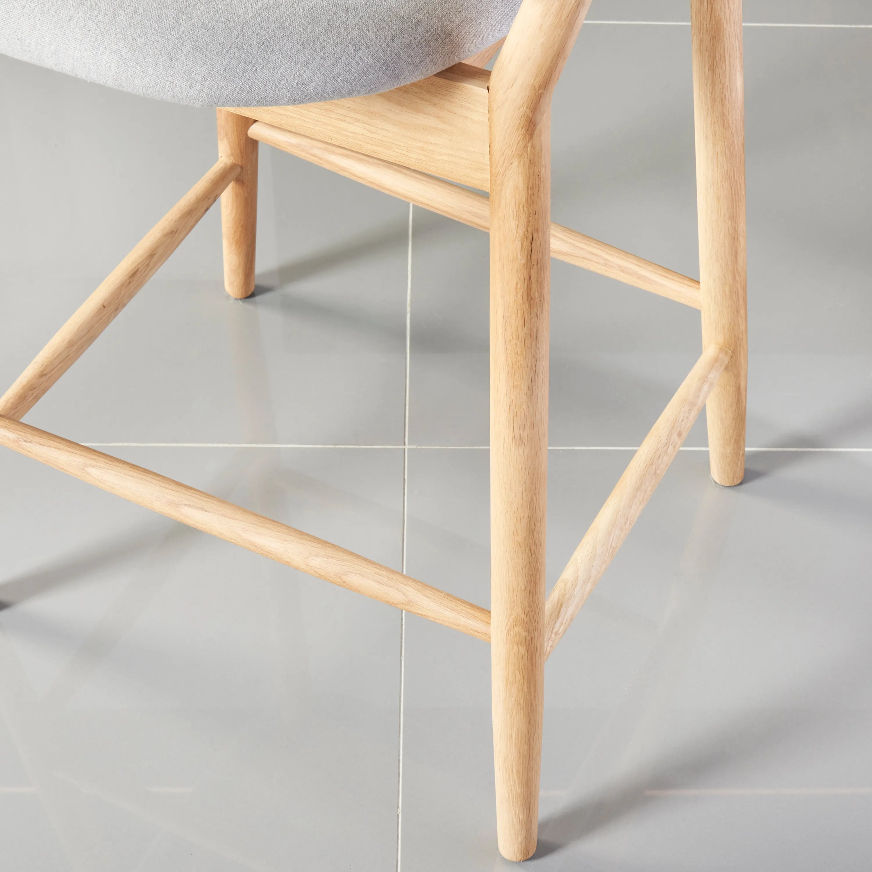 Olivia Bar Stool Dove Grey Fabric Solid American Oak