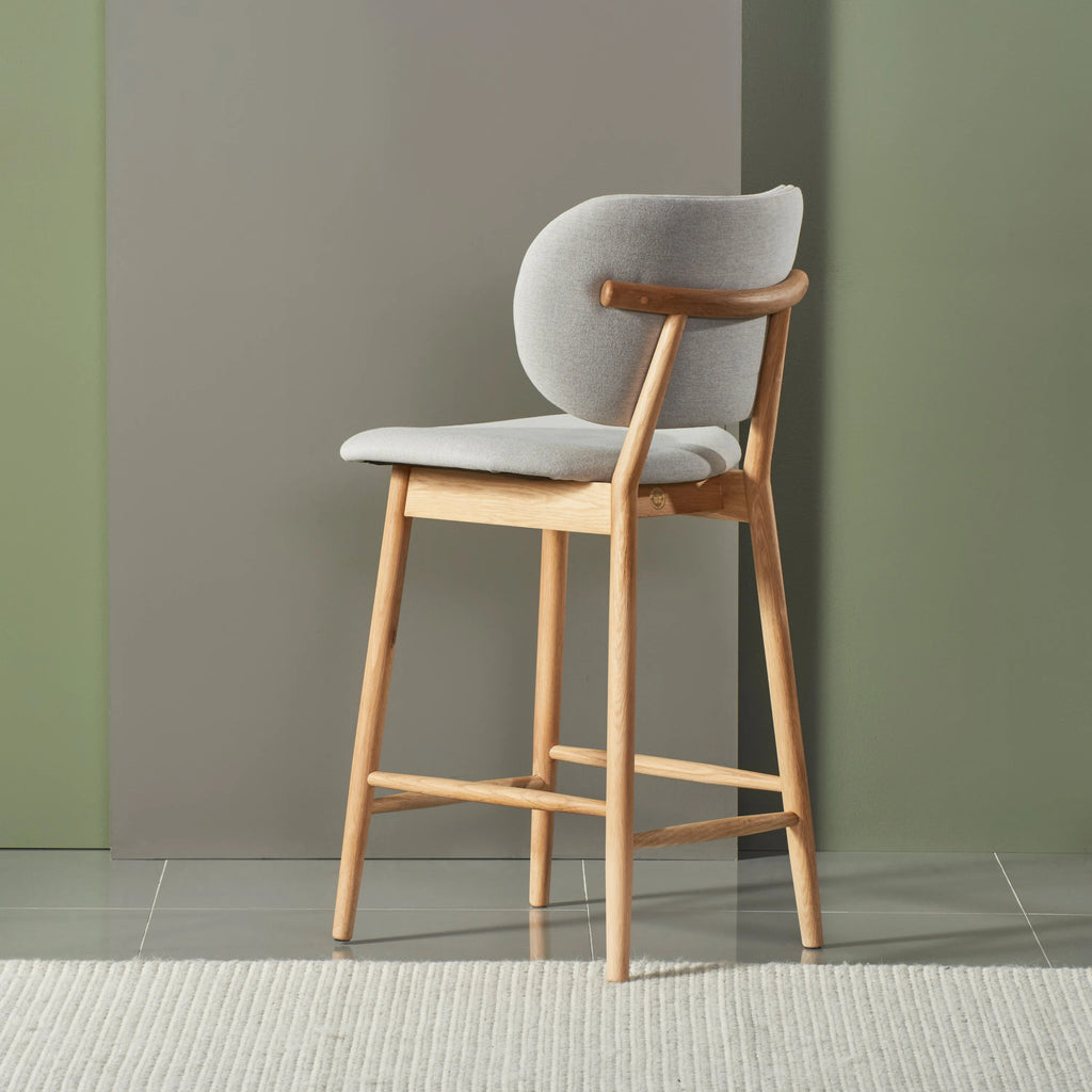 Olivia Bar Stool Dove Grey Fabric Solid American Oak
