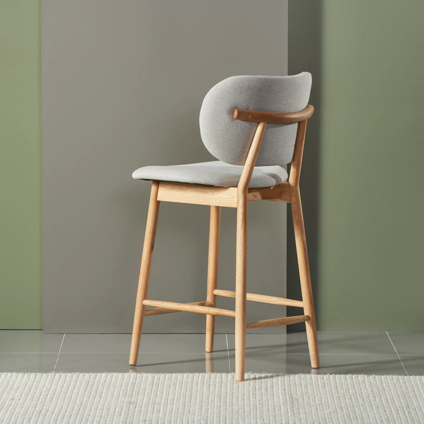 Olivia Bar Stool Dove Grey Fabric Solid American Oak