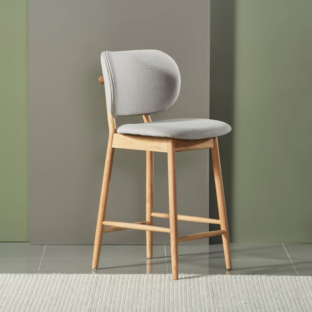 Olivia Bar Stool Dove Grey Fabric Solid American Oak