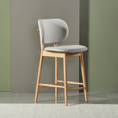 Olivia Bar Stool Dove Grey Fabric Solid American Oak