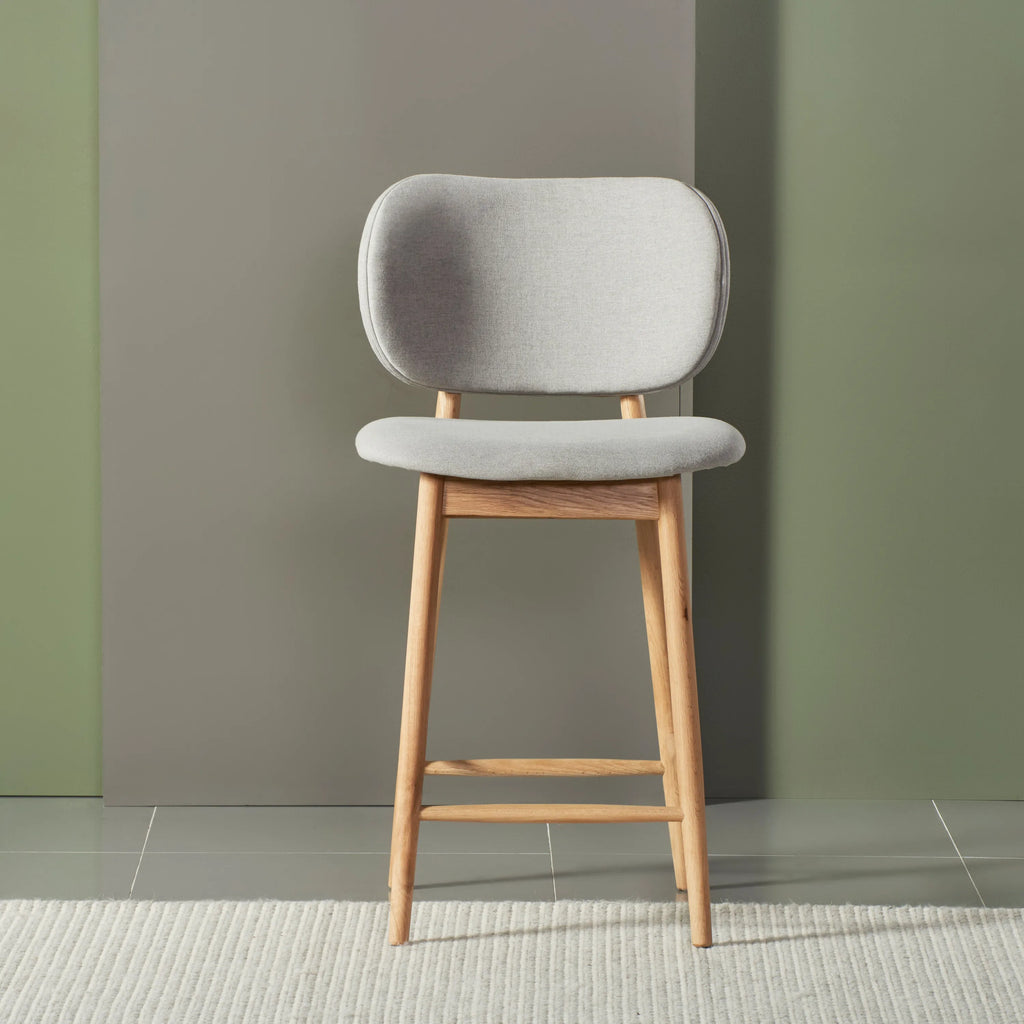 Olivia Bar Stool Dove Grey Fabric Solid American Oak