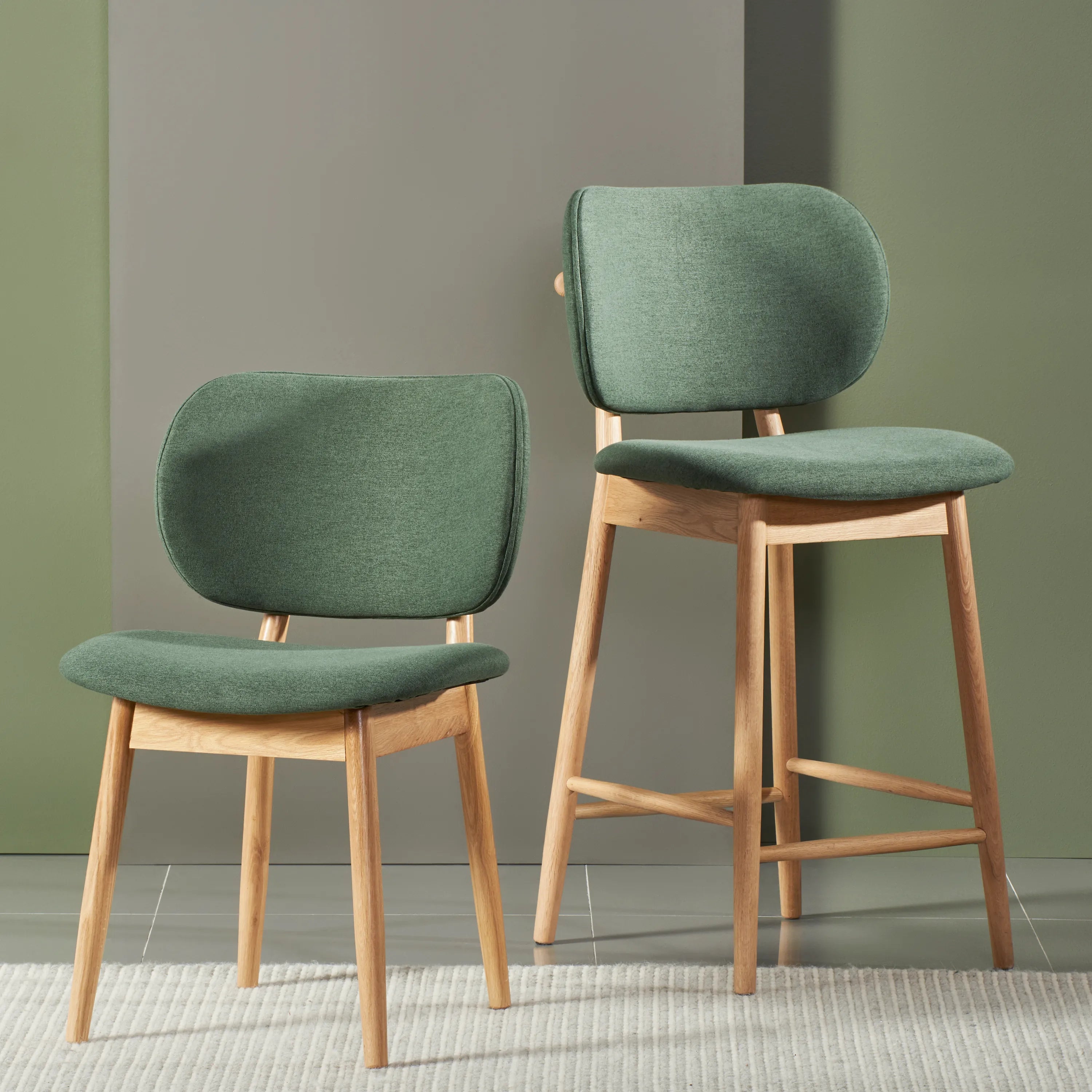 Olivia Bar Stool Forest Green Fabric Solid American Oak