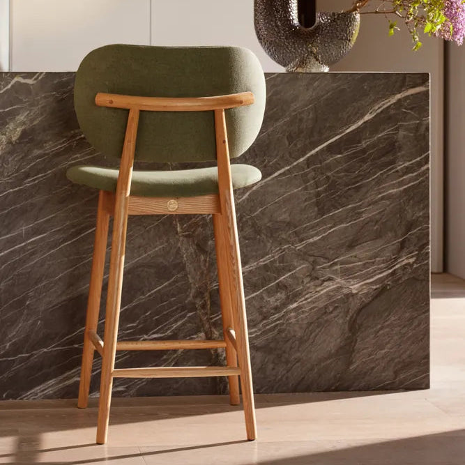 Olivia Bar Stool Forest Green Fabric Solid American Oak